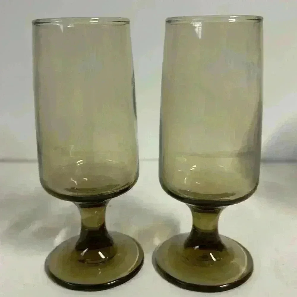 1970s Mid-Century Modern Libbey Tawny Smoke Brown Champagne Flutes- Set of 2